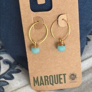 Gold and Blue semi precious  chalcedony pierced earrings hoop style new with tag